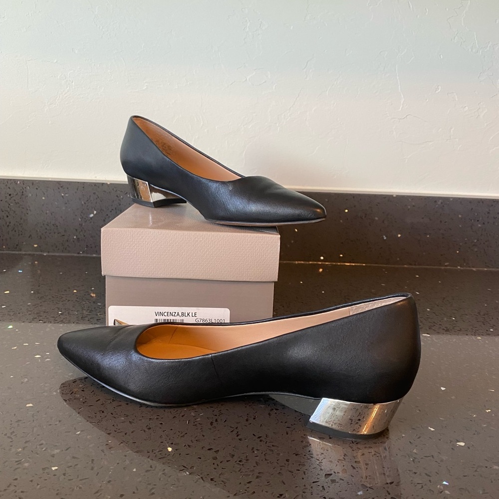 Franco Sarto Black leather with silver heel flat